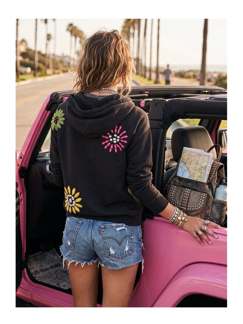 VHTF: Y2K Lucky Brand ✿ Flower Power Embroidery Zip Up Hoodie ✿ Vintage Black ✿